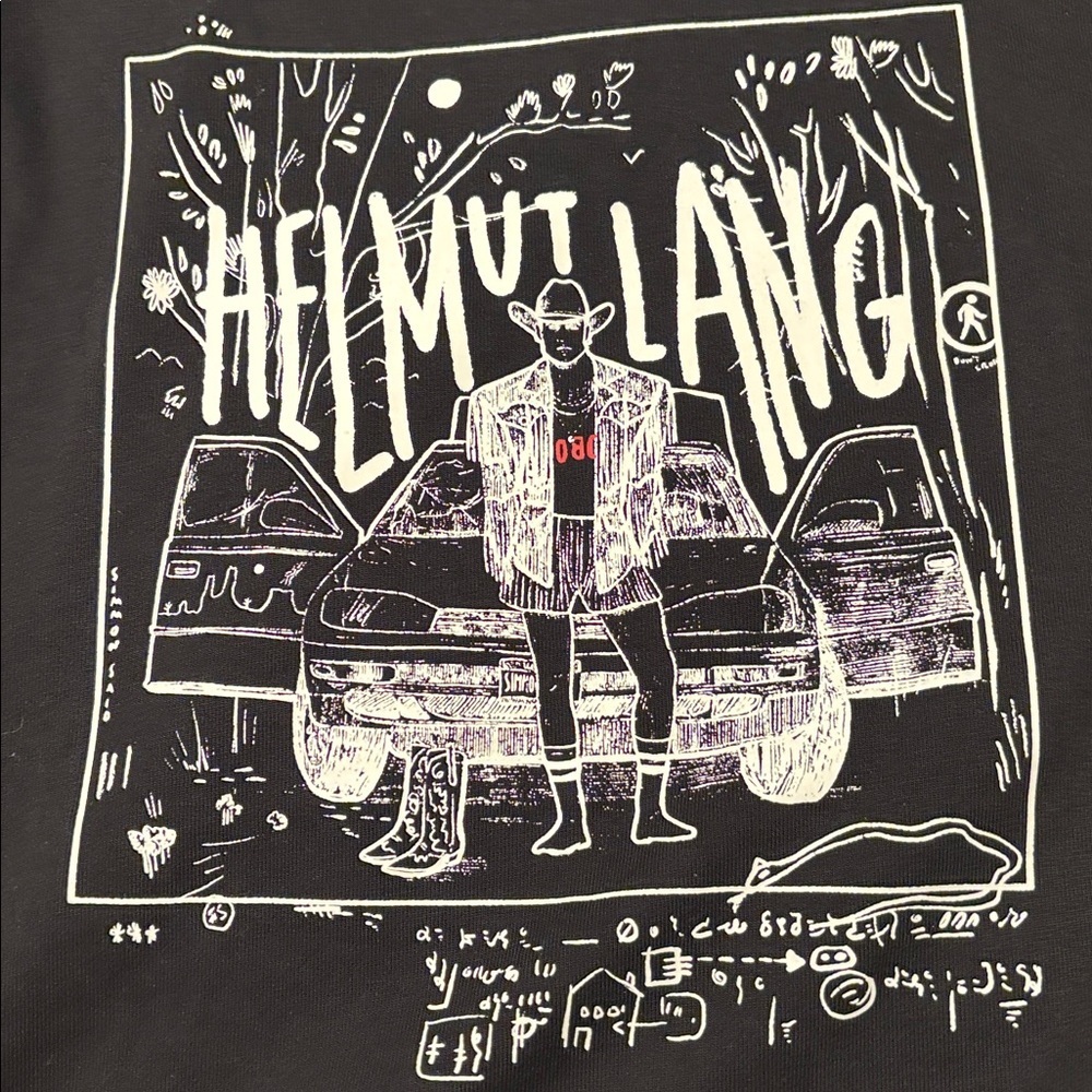 BNNW Helmut Lang Scribbled Cowboy Logo Tee 'Black' - Picture 7 of 8